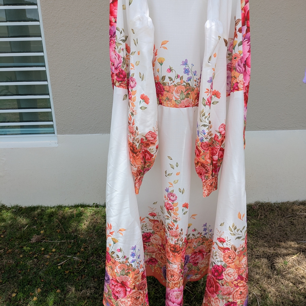 Floral Maxi Dress with Pink and Orange Accents